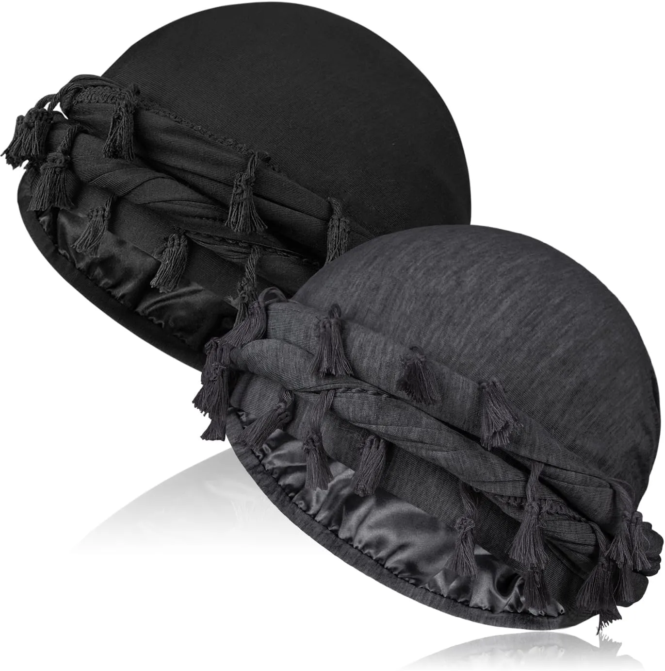2 Pcs Satin Lined Turban With Long Twist Straps, Silky Head Wraps for Men, Halo Head Scarf for Hair