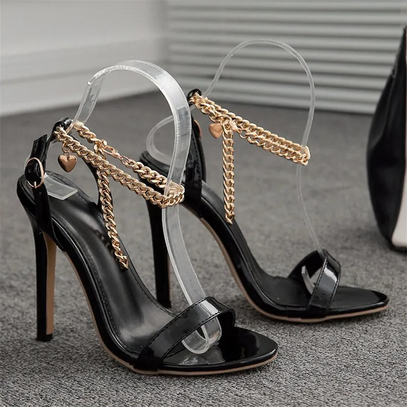 Amozae-2024 Women 12cm High Heels Sandals Platform Nude Blue Sandles Pleaser Designer Metal Chain Strap Heels Lady Feitsh Pink Shoes