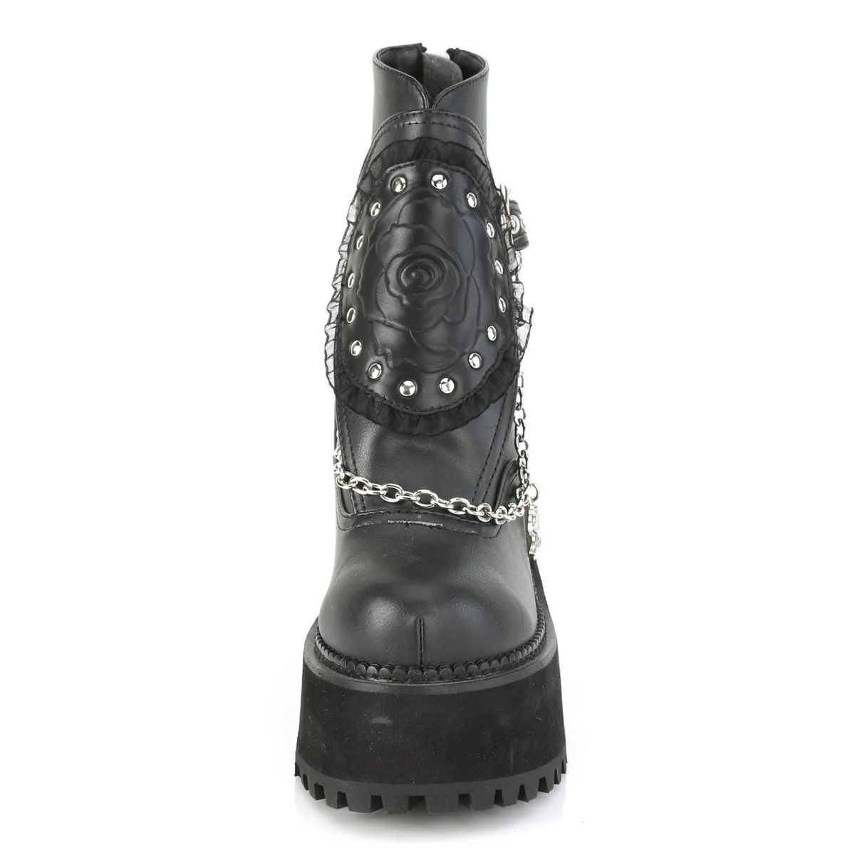ASSAULT-55 Demoniacult Alternative Footwear Women's Rose Detail Platform Chunky Ankle Boots