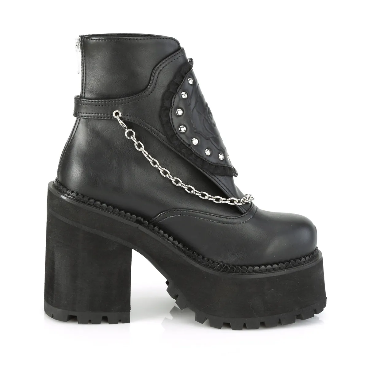 ASSAULT-55 Demoniacult Alternative Footwear Women's Rose Detail Platform Chunky Ankle Boots