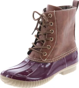 AXNY Women's Lace Up Two Tone Combat Style Calf Rain Boots