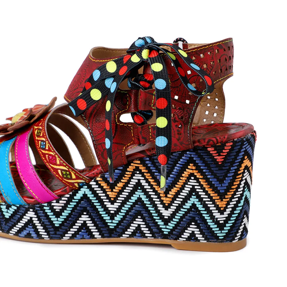 Bohemian Vintage Flower Wedge Platform Sandal Shoes