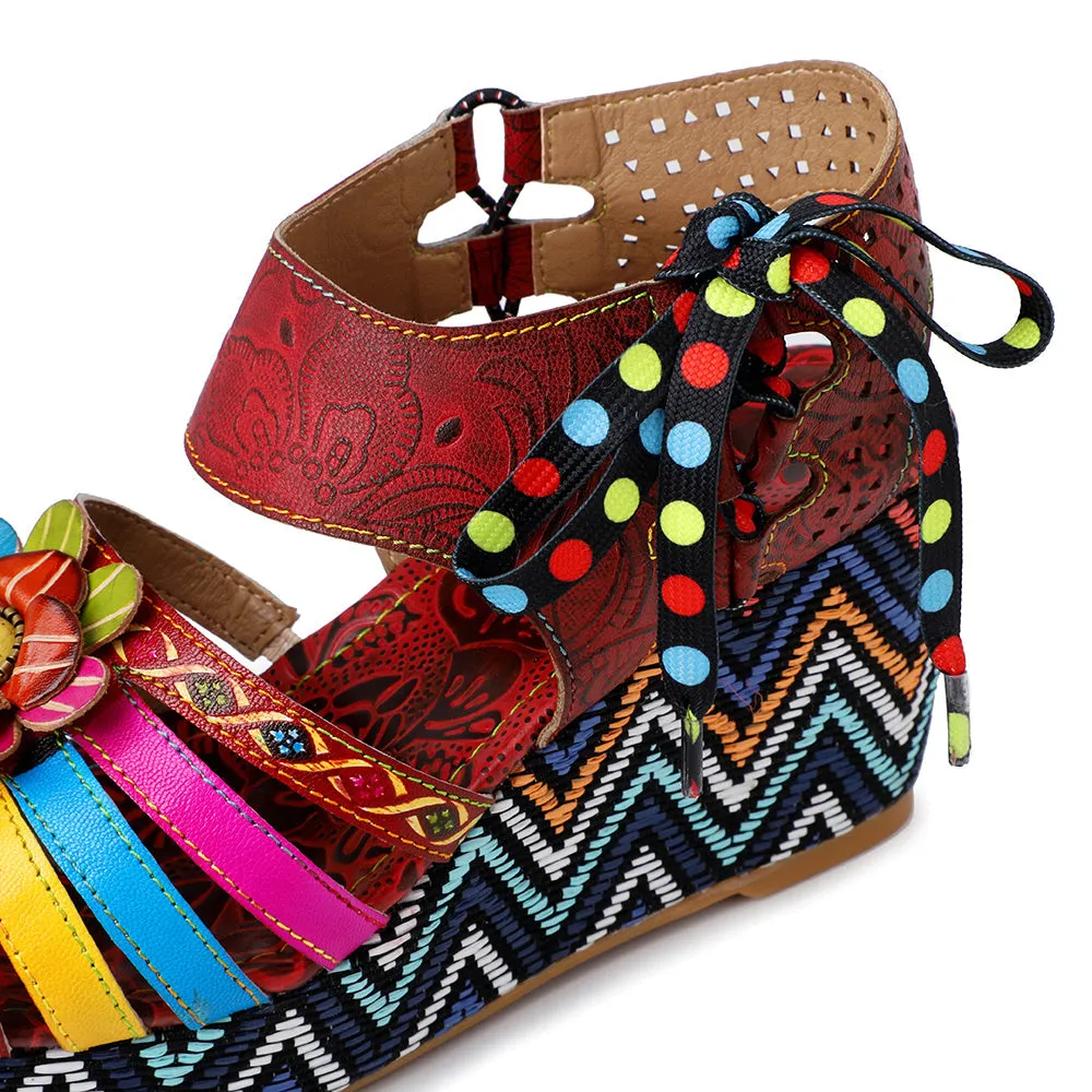 Bohemian Vintage Flower Wedge Platform Sandal Shoes