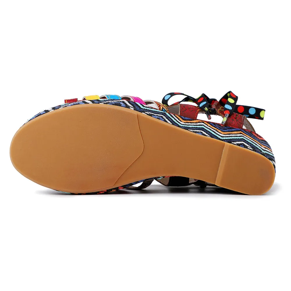 Bohemian Vintage Flower Wedge Platform Sandal Shoes