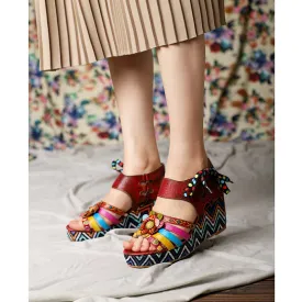 Bohemian Vintage Flower Wedge Platform Sandal Shoes