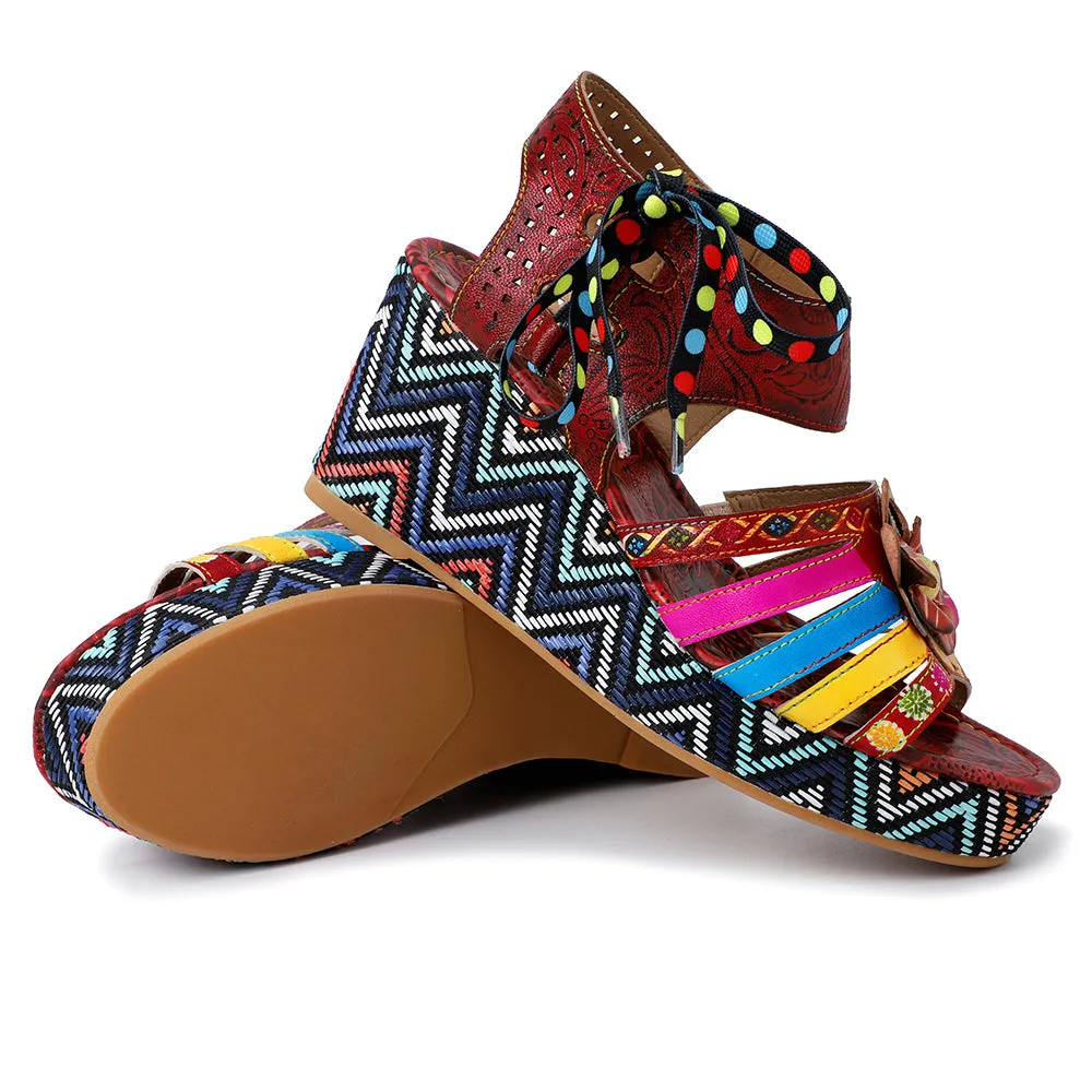 Bohemian Vintage Flower Wedge Platform Sandal Shoes