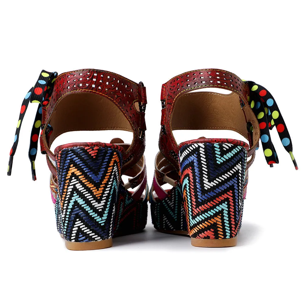Bohemian Vintage Flower Wedge Platform Sandal Shoes