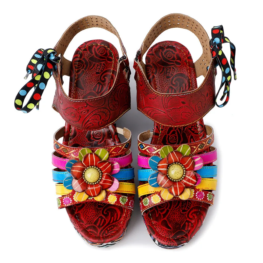 Bohemian Vintage Flower Wedge Platform Sandal Shoes
