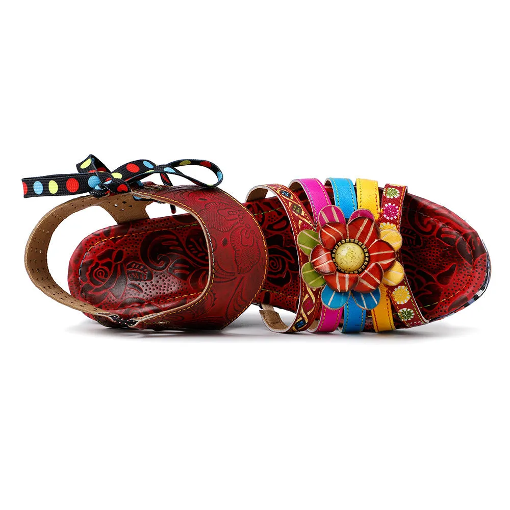 Bohemian Vintage Flower Wedge Platform Sandal Shoes