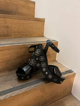 Chanel Camélia black wedge sandals size 38 ASL4385