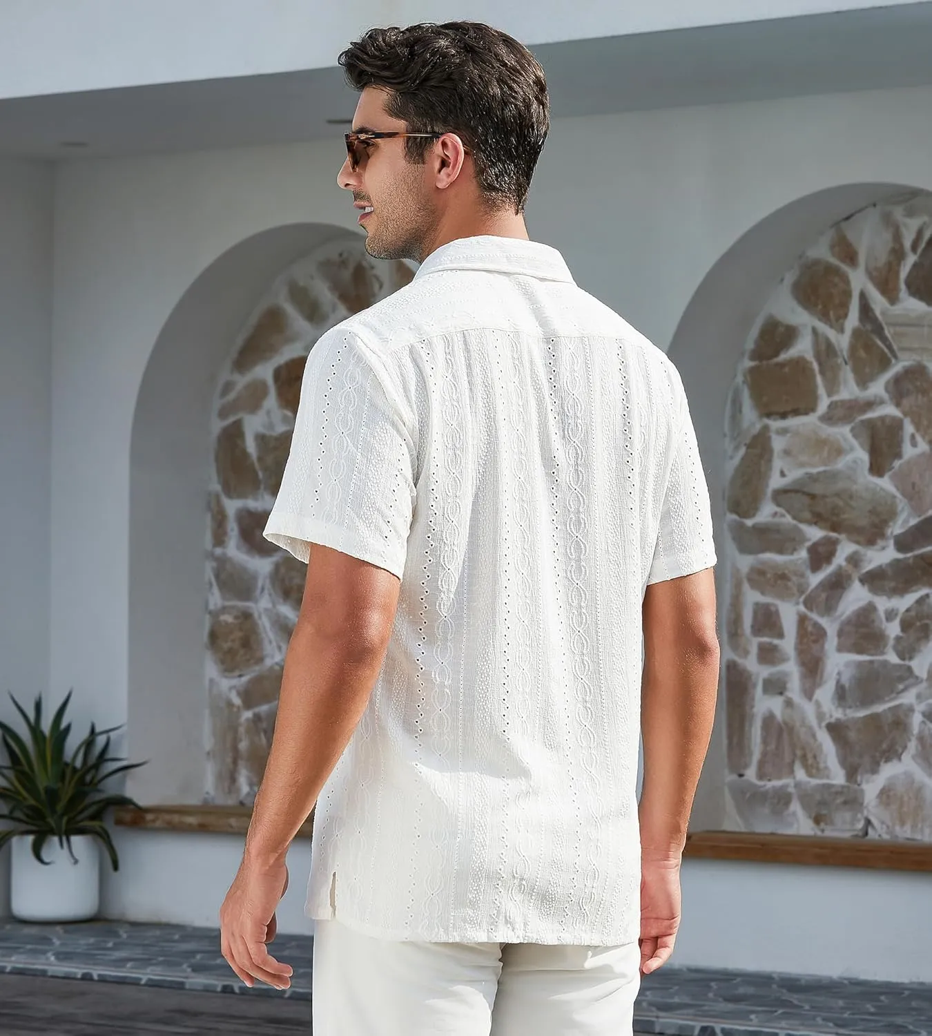 Damipow Mens Casual Button Down Shirts Short Sleeve Fashion Vacation Beach Shirts