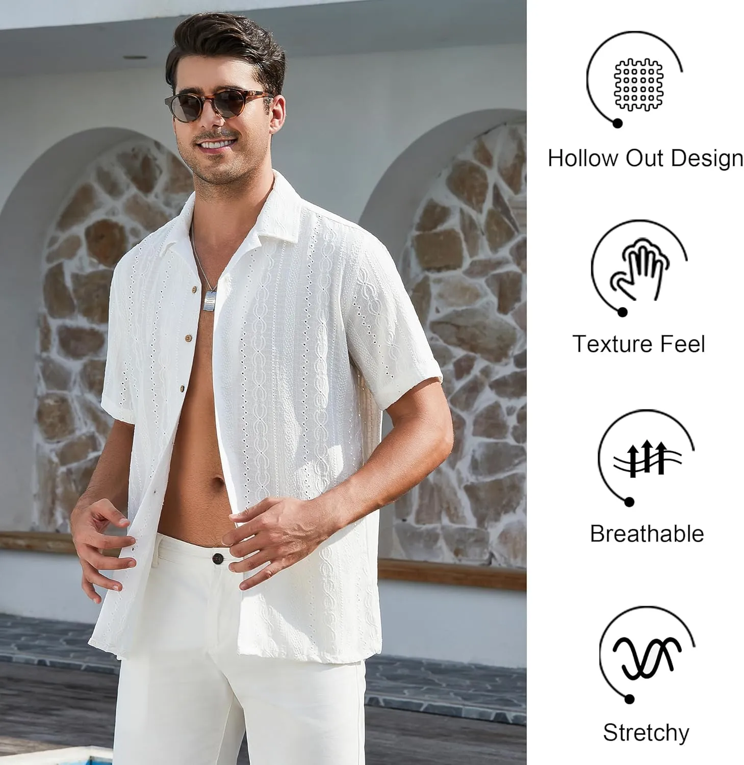 Damipow Mens Casual Button Down Shirts Short Sleeve Fashion Vacation Beach Shirts