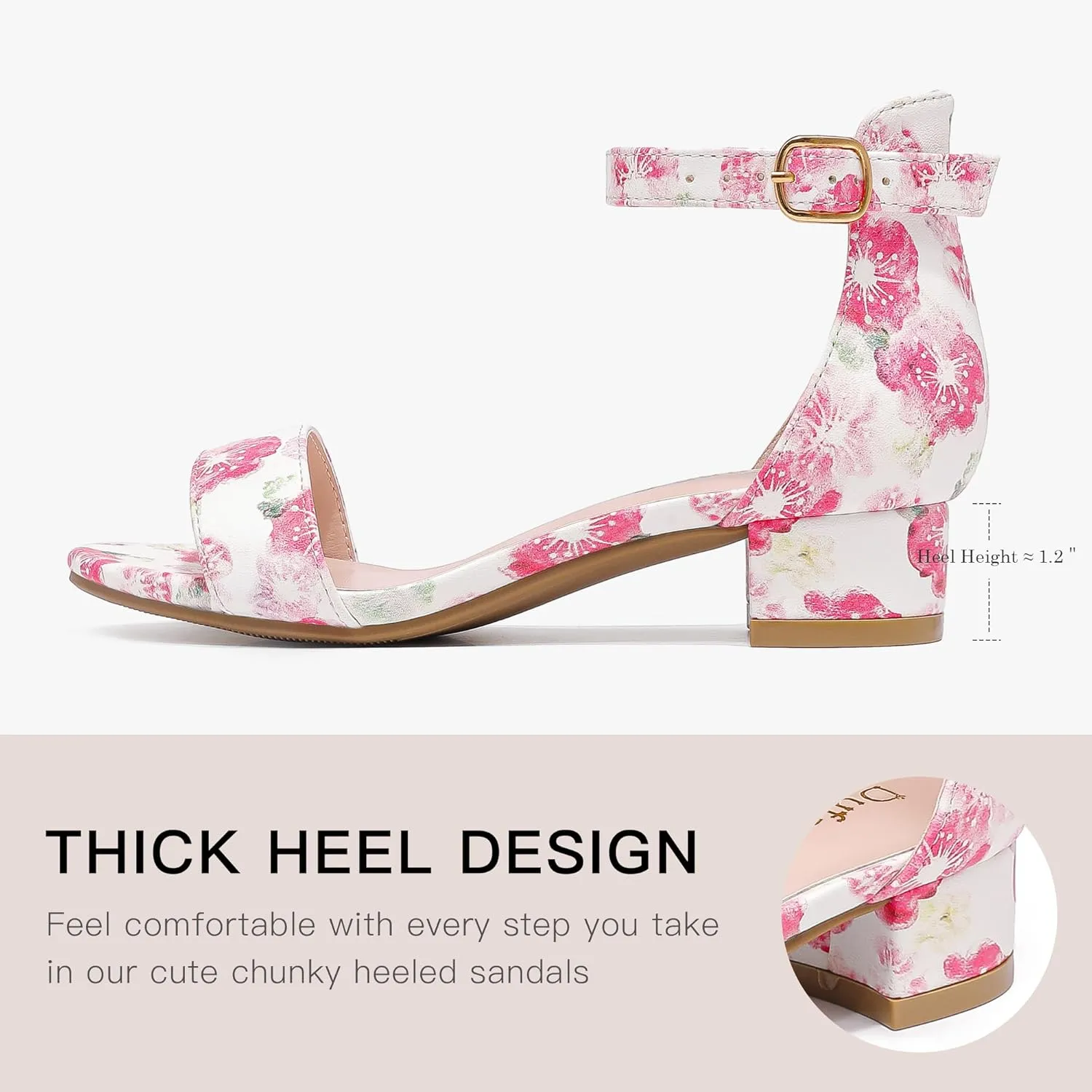Dufannie Girls Sandals Low Heels Dress Pump Ankle Strap Open Toe Flower Girl Wedding Party for Toddler Little Big Kid