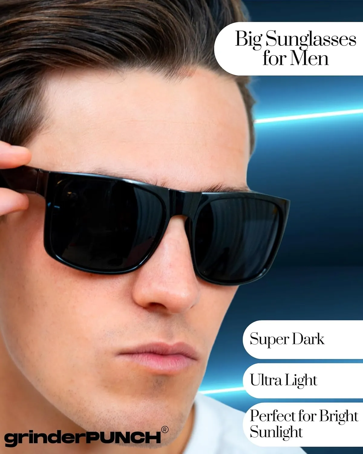 grinderPUNCH Mens Oversized Sunglasses XL Big Head Fit, Extra Wide Frame Sunglasses for Men, Big Heads, XXL Large Wide Shades
