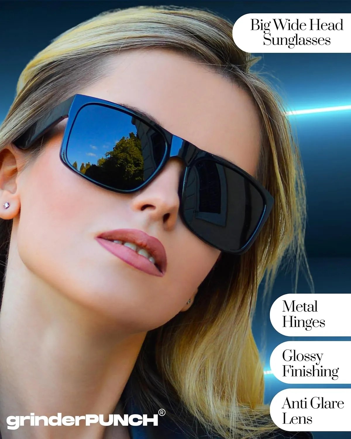 grinderPUNCH Mens Oversized Sunglasses XL Big Head Fit, Extra Wide Frame Sunglasses for Men, Big Heads, XXL Large Wide Shades