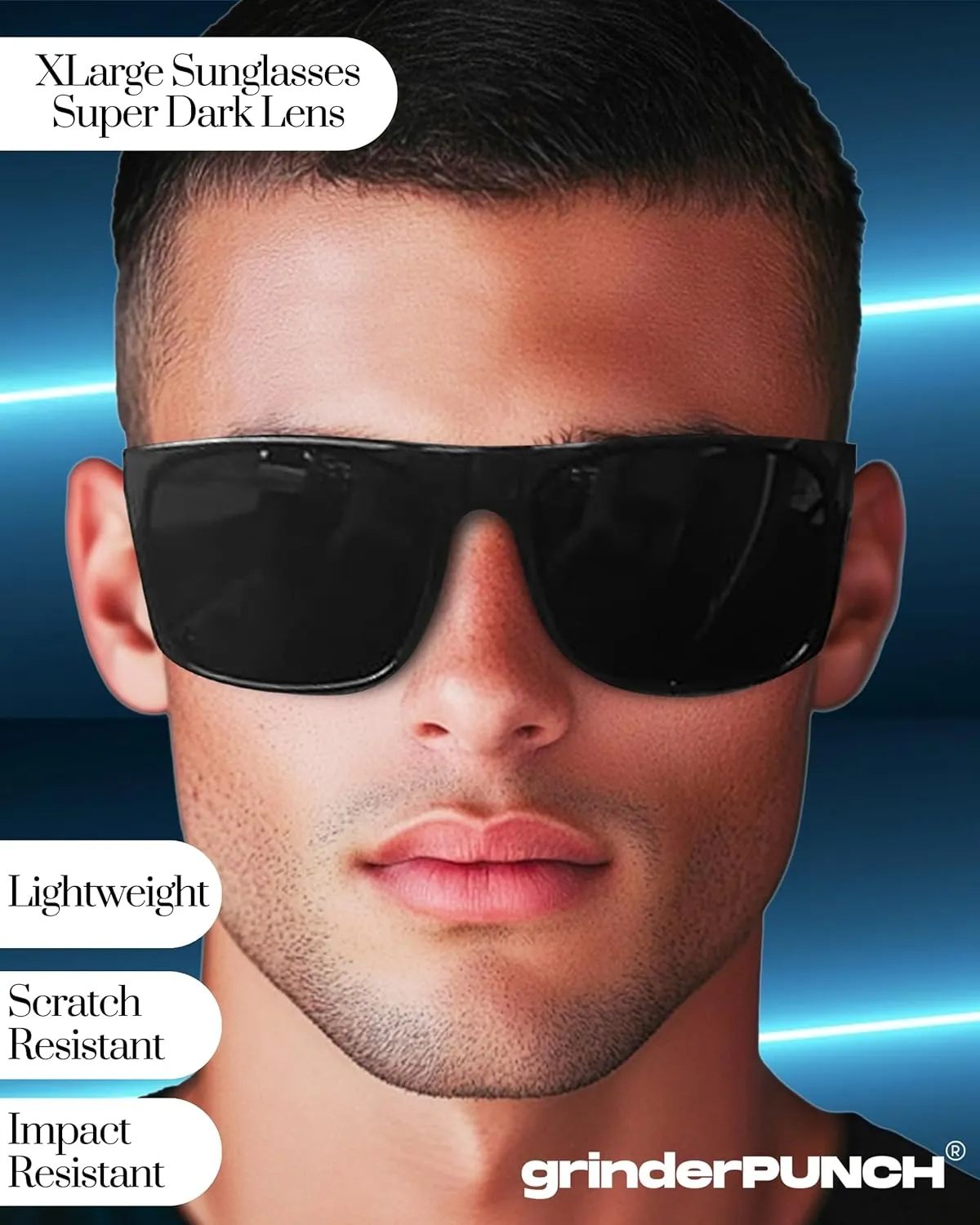 grinderPUNCH Mens Oversized Sunglasses XL Big Head Fit, Extra Wide Frame Sunglasses for Men, Big Heads, XXL Large Wide Shades