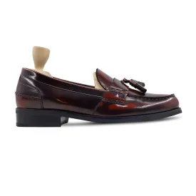 Handmade Custom Burnished Brown Box Leather High Shine Mens Loafers