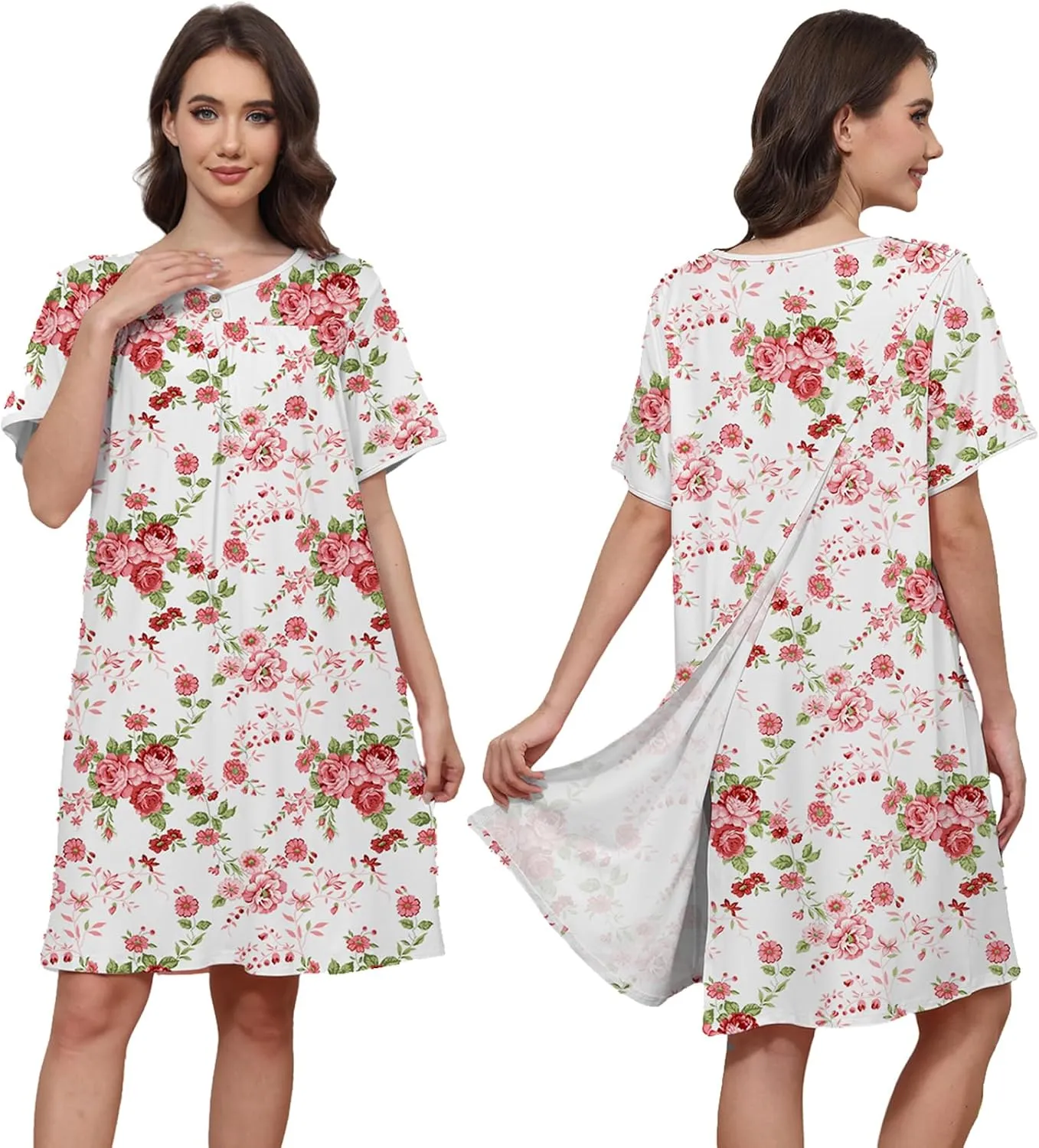 Hospital Gowns for Women Open Back Tear Away Snap Post Shoulder Surgery Short Sleeve Soft Cotton Adaptive Clothing