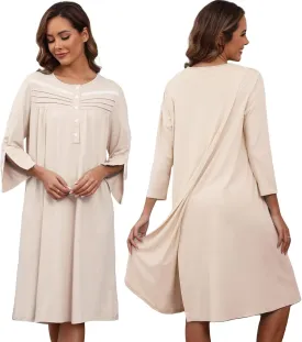 Hospital Gowns for Women Tear Away Snap 3/4 Sleeve Open Back Post Shoulder Surgery Dresses Delivery Nightgown S-3XL