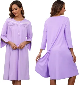 Hospital Gowns for Women Tear Away Snap 3/4 Sleeve Open Back Post Shoulder Surgery Dresses Delivery Nightgown S-3XL