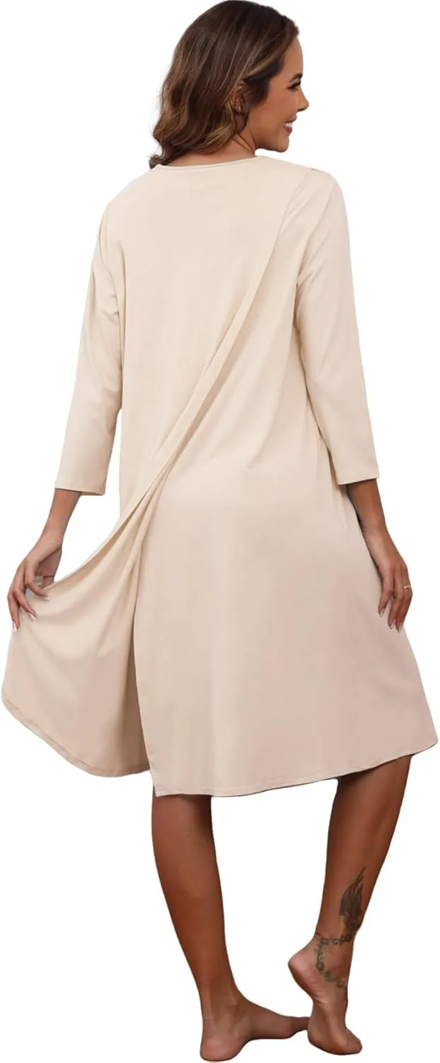 Hospital Gowns for Women Tear Away Snap 3/4 Sleeve Open Back Post Shoulder Surgery Dresses Delivery Nightgown S-3XL