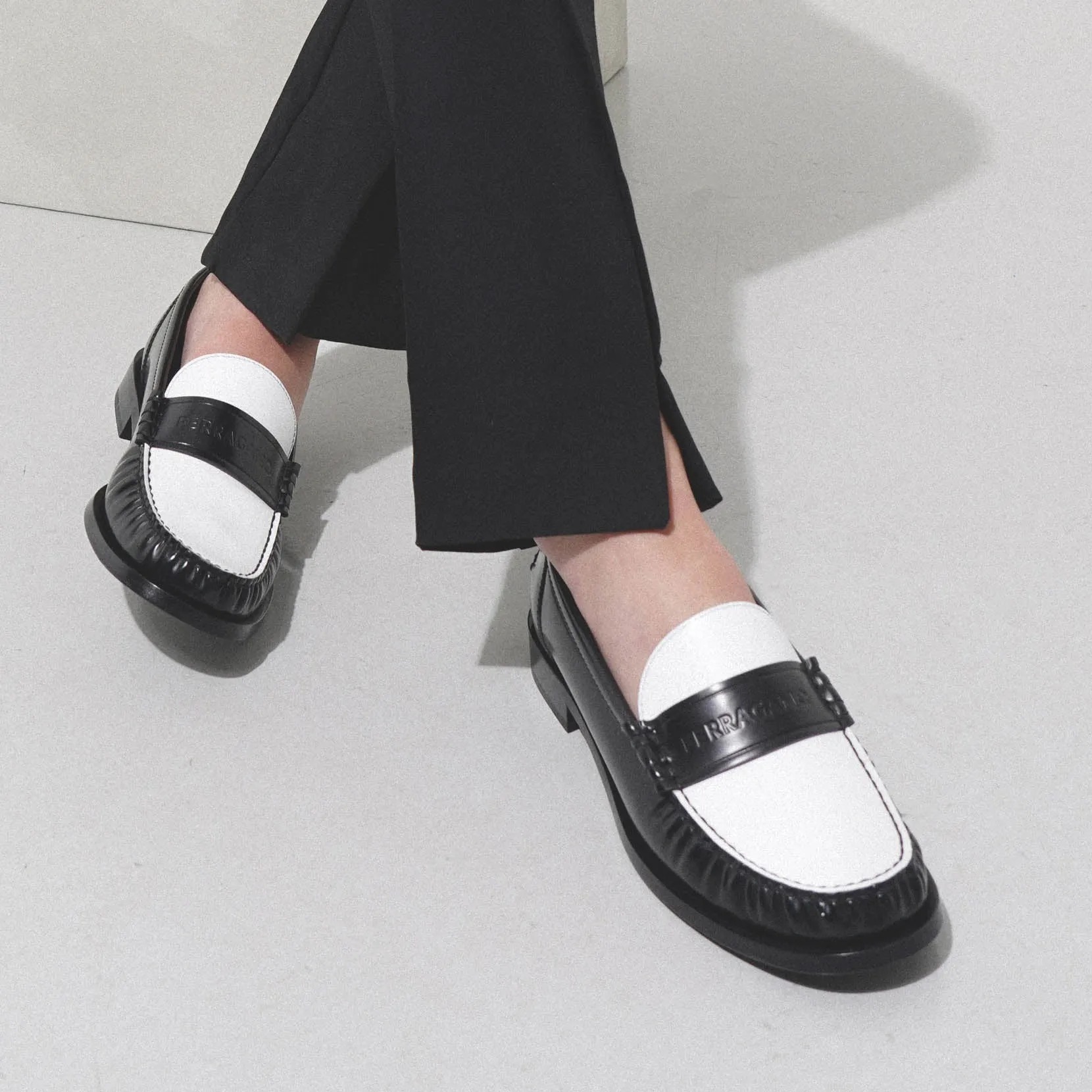 Irina black and white leather loafers