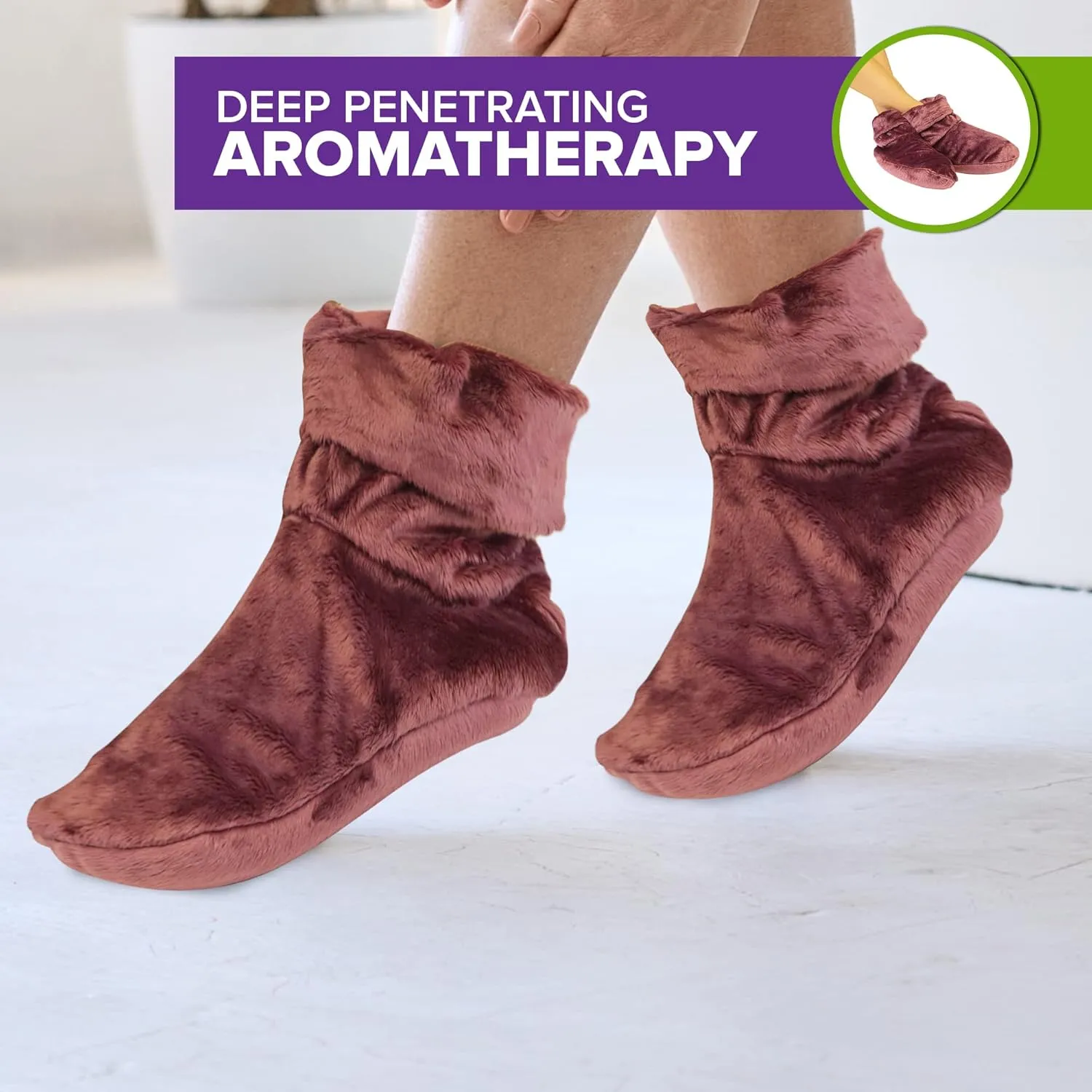 Mars Wellness Heated Microwavable Booties - Microwavable Socks Heated Booties for Women and Men - Herbal Hot/Cold Deep Slippers Women (Mauve)