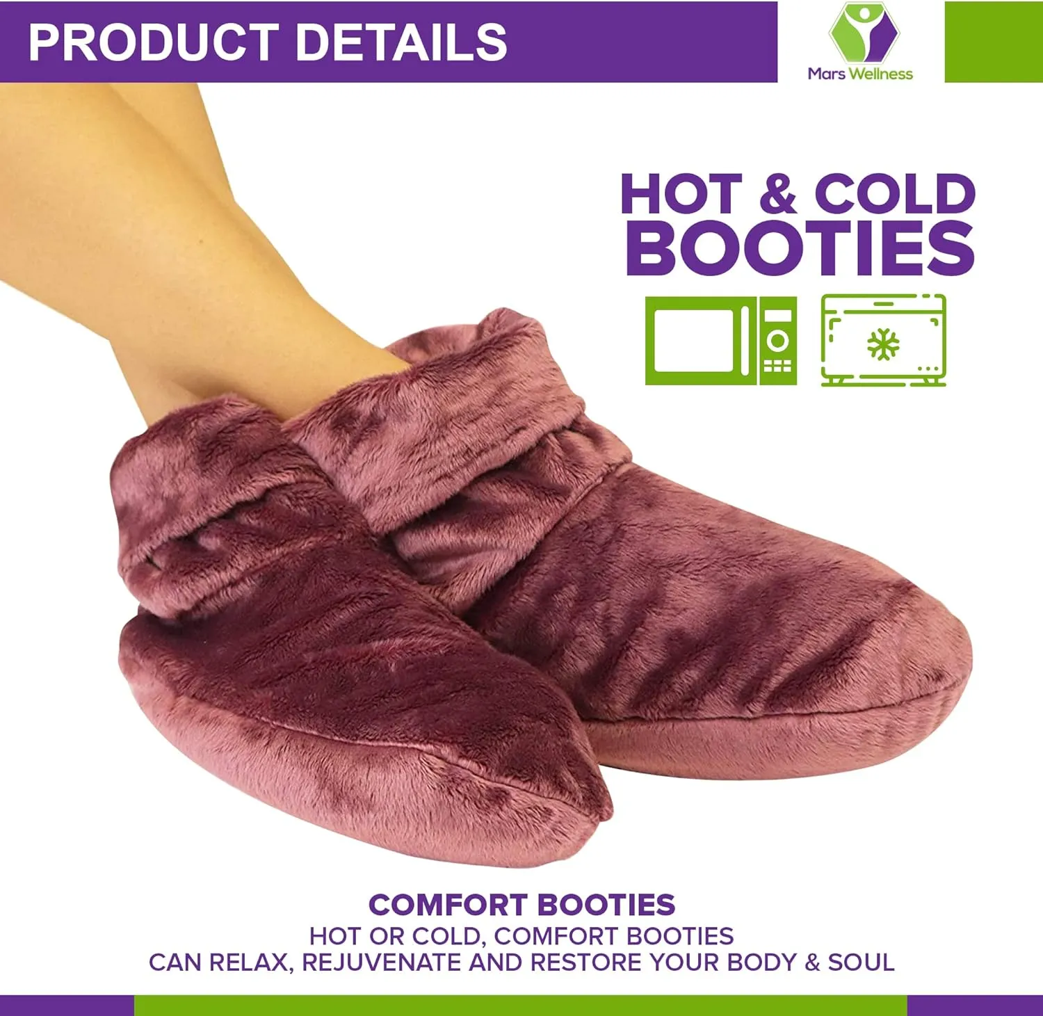 Mars Wellness Heated Microwavable Booties - Microwavable Socks Heated Booties for Women and Men - Herbal Hot/Cold Deep Slippers Women (Mauve)