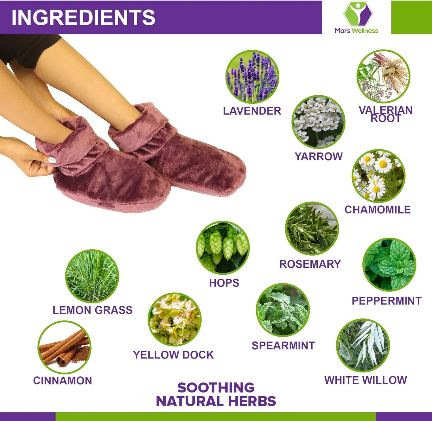Mars Wellness Heated Microwavable Booties - Microwavable Socks Heated Booties for Women and Men - Herbal Hot/Cold Deep Slippers Women (Mauve)