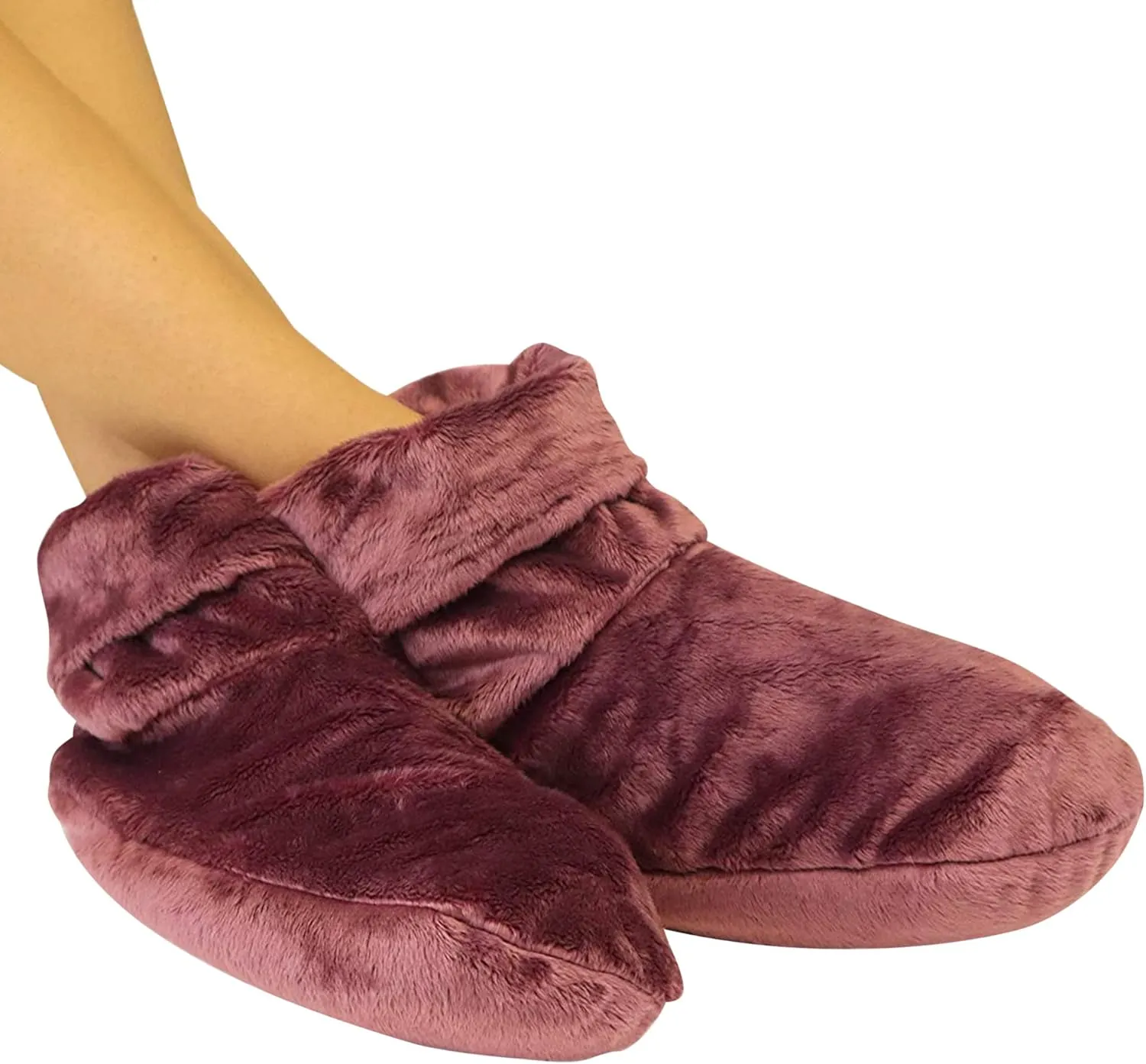 Mars Wellness Heated Microwavable Booties - Microwavable Socks Heated Booties for Women and Men - Herbal Hot/Cold Deep Slippers Women (Mauve)