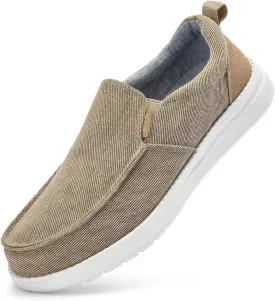 Mens Hands Free Slip-on Loafers Shoes Wide Width Casual Canvas Loafers Shoes Mens Boat Shoes Lightweight Non-Slip Walking Shoes Soft Sneakers