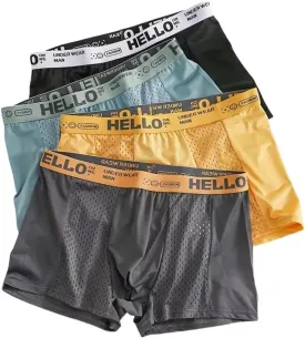 Men's Mesh Ice Silk Underwear Box Briefs Breathable Underwear Trunks Underpanties Multipacks