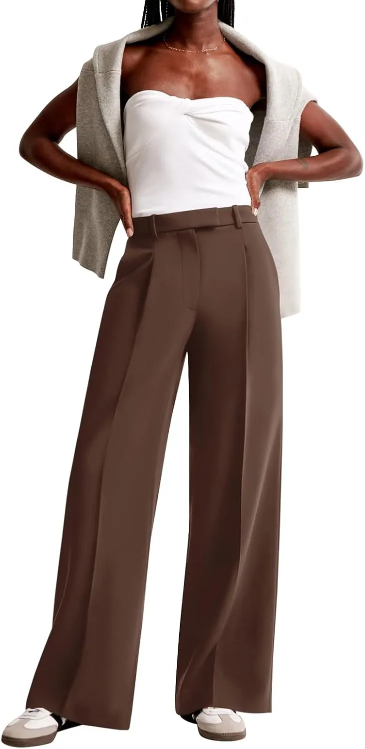 NIMIN Women Wide Leg Pants High Waisted Casual Work Trousers Business Dress Pants with Pockets