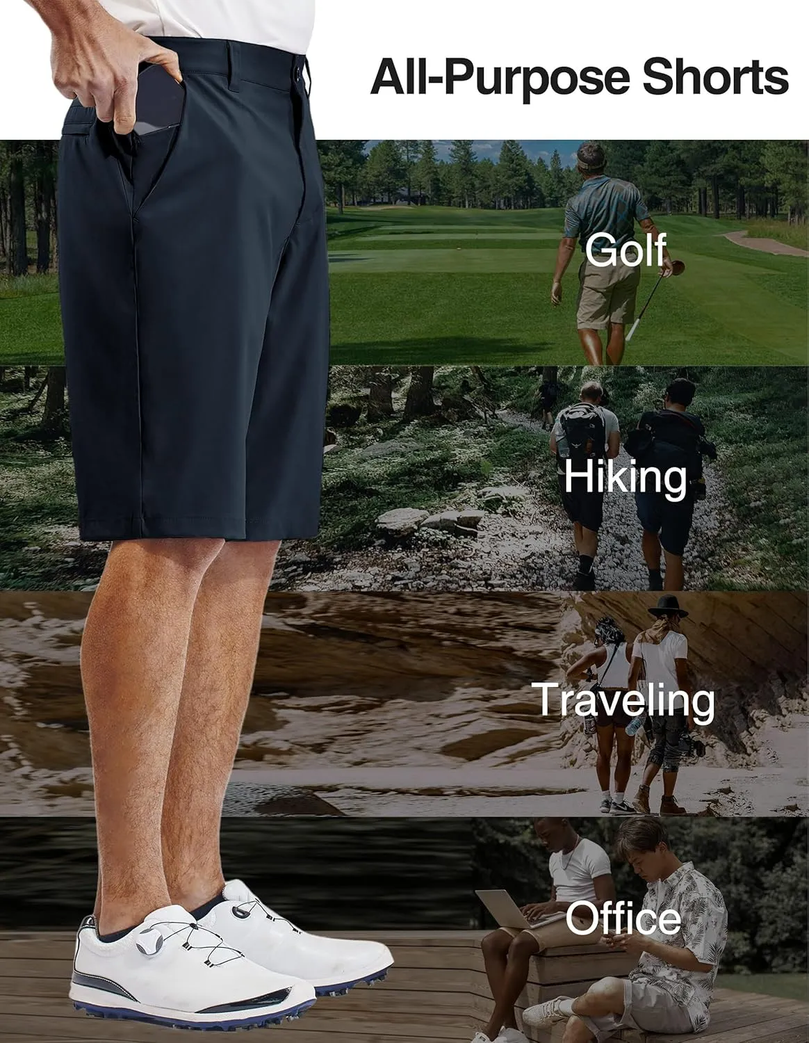 PULI Mens Golf Hiking Shorts Lightweight Casual Dress 12" Inseam Work Stretch Travel Hybrid Quick Drying with Pockets