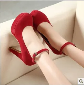 Round Toe Low Cut Ankle Wrap Stiletto High Heels