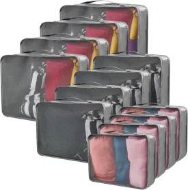 Silkfly 12 Pcs Packing Cubes for Suitcase Travel Luggage Bags Bulk Mesh Organizer Set for Hiking Camping Backpacking Clothes Accessories (Gray,XL, L, M Size)