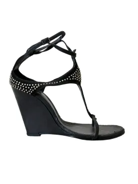 Suede Embellished Wedge Sandals