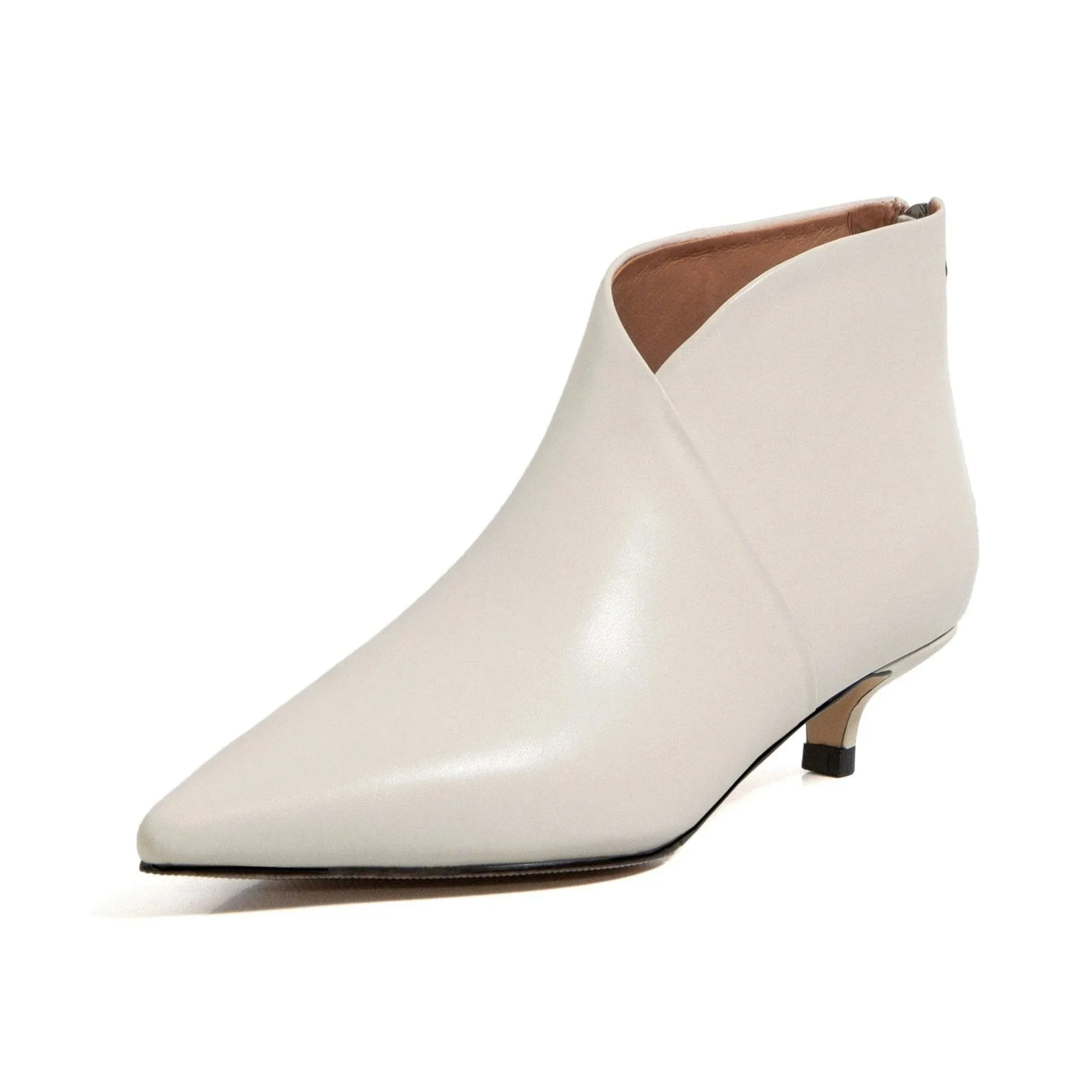 White Pointed Toe Kitten Heel Booties - Spring & Autumn Ankle Boots