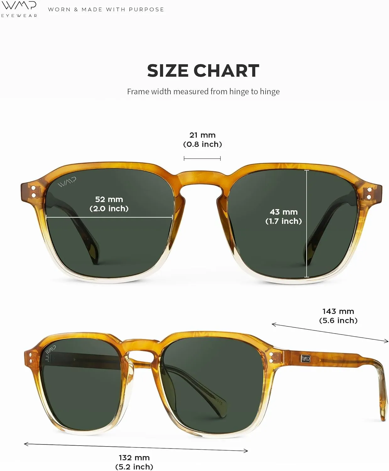 WMP Eyewear - Men's Polarized Square Sunglasses, Wide Fit: Modern Retro Style with Unique Color Combos