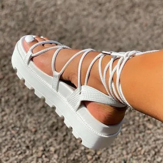Women's thick platform criss cross lace-up sandals