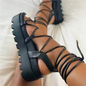 Women's thick platform criss cross lace-up sandals