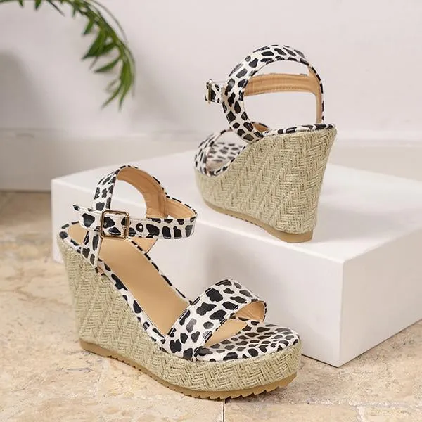 Women's Vintage Leopard Print Espadrille Wedge Sandals 99086926S