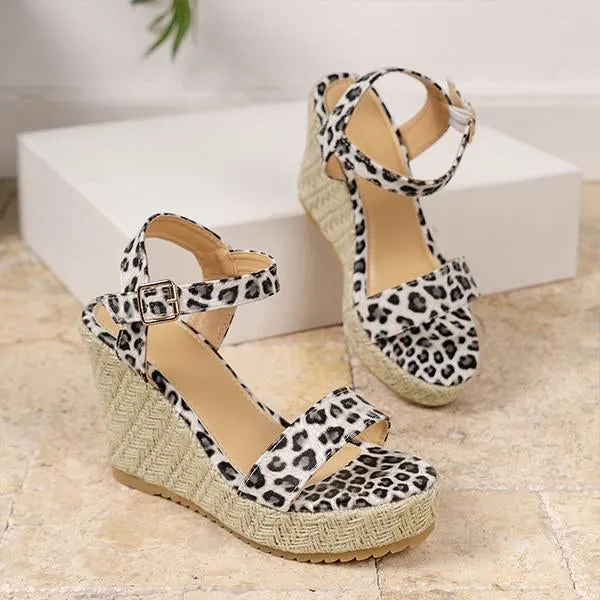 Women's Vintage Leopard Print Espadrille Wedge Sandals 99086926S