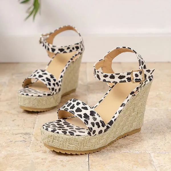 Women's Vintage Leopard Print Espadrille Wedge Sandals 99086926S