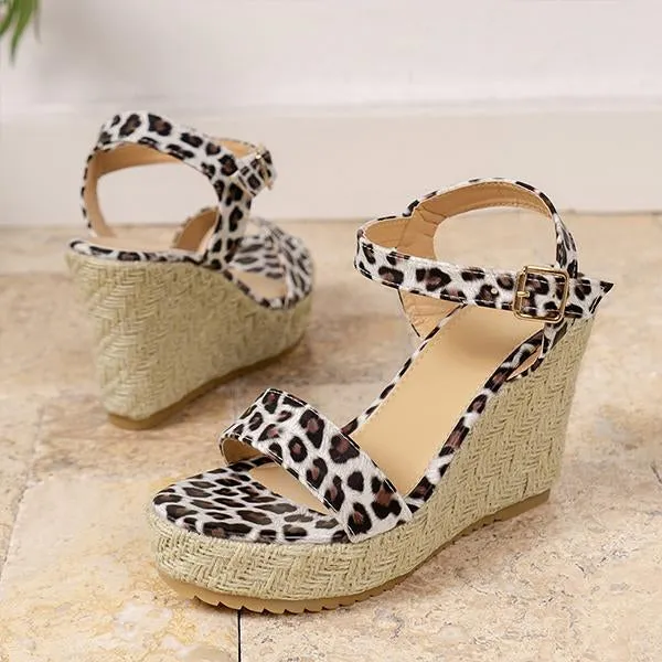 Women's Vintage Leopard Print Espadrille Wedge Sandals 99086926S