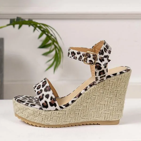 Women's Vintage Leopard Print Espadrille Wedge Sandals 99086926S