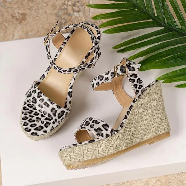 Women's Vintage Leopard Print Espadrille Wedge Sandals 99086926S