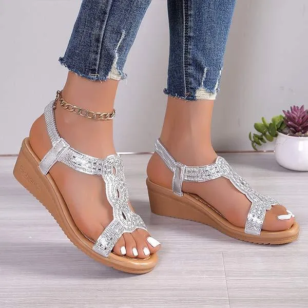 Women's Wedge Bohemian Rhinestone Sandals 66340082C