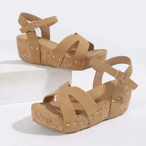 Women's Wedge Platform Cross Strap Sandals 23161290C