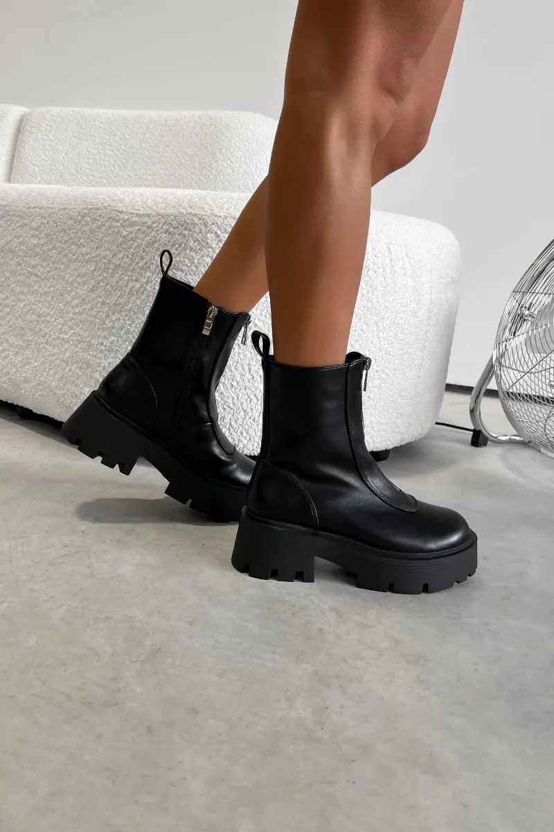 ZOE Zip Front Chunky Ankle Boots - Black